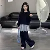 Conjunto de Sudadera para Niñas Estilo Primavera y Otoño Ropa de Otoño para Niños Grandes Estilo Coreano Top Estudiantes de Secundaria Pantalones de Pierna Ancha Deportivos Conjunto de Dos Piezas
