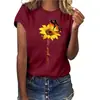 Camiseta impresa con estampado de girasol y mariposa, manga corta, estilo europeo y americano, top unisex, holgada, transfronterizo, nuevo