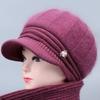 Gorro de Invierno de Punto Cálido con Pelo de Conejo para Mujeres de Mediana Edad y Mayores, Gorro de Algodón Tejido Grueso de Felpa para Abuela para Protección contra el Frío