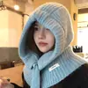 Gorro y Bufanda Integrados de Punto Atmosférico Azul para Mujer, Versátil de Invierno Nuevo Estilo, Circunferencia de Cabeza Grande, Gorro Caliente para Ciclismo