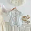Macacão de Verão para Bebês Meninos e Meninas, Estilo Verão Camada Dupla Manga Curta Gola de Renda Floral Fresca Macacão de Princesa para Exterior