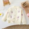 Camisola para meninas Cardigan Reverse Collar Flower Knitted Coat Outono e Inverno Novo Bebê Menina Coreano Sweet Top Mesh