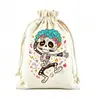 Bolsa de Doces Esqueleto Colorido Dançante de Halloween, Bolsa de Lona com Cordão Estampada de Abóbora Fantasma, Bolsa de Presente de Feriado