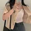2026 Nueva Chaqueta Chic Estilo Francés Suave y Elegante Vintage de Botones Sencillos Cuello Redondo Manga Corta