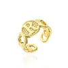 Anillo Versátil de Personalidad con Corazón de Cobre Incrustado con Circonita Oro Real 18K Ajustable Letra Lisa Nuevo Lujo Ligero Transfronterizo