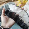 Cortina de encaje plisado de borde curvo, dientes de perro, organza blanca y negra de 4 cm de ancho, material DIY hecho a mano para ropa de muñeca
