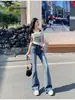 Pantalones de Mezclilla Azules Vintage Micro La Jeans para Mujer Verano 2025 Nuevos de Tiro Bajo Ajustados Adelgazantes Elásticos con Forma de Herradura