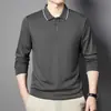 Camiseta Masculina de Manga Longa Nova para Meia-Estação Primavera e Outono Casual de Negócios Lapela para Homens de Meia-Idade Roupa de Pai Camisa Polo Top