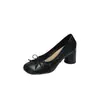 Sapatos Mocassins de Design Exclusivo com Bico Diviso para Mulheres, Primavera/Outono, Couro Macio, Salto Grosso, Sapatos Baixos de Corte Único, Versátil, Retrô, Laço, Salto Médio, Mulheres