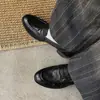 Mocassins de Couro Genuíno Femininos Estilo Britânico Salto Bloco Sapatos Pequenos de Couro Slip-on Versátil Preto Solado Grosso Sapatos Únicos Mocassins Verão