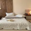 Funda de Cama Acolchada de Algodón y Lino Estilo Francés Elegante y Lujosa, Juego de Tres Piezas, Funda de Cama Tatami, Antideslizante, Sábana de Cama Fácil de Cuidar