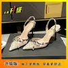 2026 Verão Novo Sexy Damasco Renda Bico Fino Salto Alto Feminino Retrô Laço Bico Fechado Elegante Sandália Stiletto
