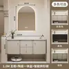 Mueble de baño pastoral color crema estilo francés con lavabo integrado de cerámica, diseño de montaje en pared, protección ambiental nivel E0, construcción perfecta multicapa de madera maciza