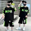 Traje de Verão Puro Algodão para Meninos, Absorvente de Suor, Respirável, Estiloso Conjunto Esportivo de Manga Curta para o Verão, Novo Estilo 2025 para Meninos, Crianças de Meia-Idade e Mais Velhas