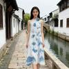 Falda halter con efecto tie-dye de Yunnan Dali, disponible al por mayor, vestido teñido azul, vestido de viaje para vacaciones, vestido tie-dye, falda blanca