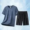 Traje Deportivo de Seda de Hielo para Papá Camiseta de Manga Corta Verano para Hombre Secado Rápido Top Casual + Pantalones Cortos Conjunto de Dos Piezas para Hombre