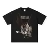 Camiseta de Manga Larga de la Banda Nirvana 2025 Estilo Europeo y Americano Vintage Retro Americano Lavada y Desgastada Camiseta de Manga Corta de Nirvana