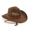 Chapéu de Sol à Prova de Vento Estilo Cowboy Ocidental Retrô com Ponta Oca para Homens e Mulheres, Aba Virada para Cima e Estilo Chapéu de Palha de Praia Personalizado
