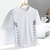 Malha Secagem Rápida Manga Curta Masculina Gola Redonda Meia Manga Seda Gelada Malha Manga Curta Masculina Top Solto Casual Camiseta Camada de Base