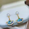 Brincos de peixe e marisco de senso avançado, moda, luxo, temperamento, brincos personalizados, brincos retrô, brincos de pérola de água doce natural, atacado