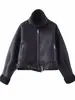 Comercio Exterior Transfronterizo Spot Ropa Europea y Americana Otoño e Invierno Estilo Nuevo Cuello Alto Cremallera Decorativa Chaqueta Corta de Motociclista
