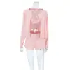 2026 Otoño e Invierno Europeo y Americano Rosa Tejido Cómodo Camisola de Manga Larga Ropa Interior Shorts Estilo Nuevo Ropa de Dormir para Mujer Ropa de Casa Transfronteriza