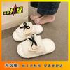 Pantufas de Algodão Estilo Coreano Antiderrapante Retrô Laço Quente Mais Pelúcia Pantufas 2025 Outono e Inverno Novo Sola Grossa Casa