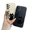 Funda de Teléfono de Dibujo a Línea Negro de Gato de Dibujos Animados para Samsung S23Fe con Cortes Precisos, Cobertura Total, Resistente a Rayones, Soporta Personalización