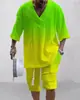 Traje Jacquard Impreso en 3D Transfronterizo para Hombre Verano Holgado Camiseta de Manga Corta Pantalones Cortos Cuello en V Traje Deportivo Traje de Dos Piezas para Hombre