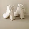 Botines Cortos para Mujer 2025 Botines Delgados Pequeño Fragante Estilo Coreano Calle Lazo Color Sólido Pequeño Francés Nuevo Adulto