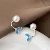Brincos Simples e Doces para o Dia a Dia em Estilo Coreano com Brilho Único, Design de Cauda de Peixe com Gotejamento de Óleo de Pérola, Personalidade de Nicho, Brincos de Alta Qualidade para Mulheres