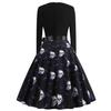 Z Halloween Vestido de Mujer Transfronterizo de Otoño e Invierno de Cuello Redondo Manga Larga Estampado de Calavera Negra con Cinta