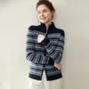 Nuevo Estilo Otoño e Invierno 2025 Cardigan de Punto con Cuello Alto, Combinación de Colores, Cremallera Doble, Top de Punto Versátil de Manga Larga para Mujer