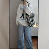 Sudaderas de cuello redondo estilo Harajuku coreano para mujer unisex hip-hop estudiante de longitud media sin capucha ropa top estampado tendencia