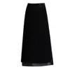Falda midi de terciopelo, falda lápiz recta para mujer, nuevo estilo otoño e invierno 2026, falda de una pieza con retazos de malla, falda elegante de longitud media