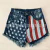 Jeans Europeos y Americanos Amazon Wish Sitio Independiente Transfronterizo Bandera Americana Borla Estrella Estampado Mezclilla Pantalones Cortos para Mujer