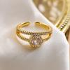 Anillo Abierto Geométrico de Oro Real Electrochapado con Circonita de Lujo Ligero de Nicho Australiano, Europeo y Americano para Mujer, Moda INS, Anillo Personalizado Nuevo