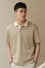 Nova Camisa Polo Tricô Manga Curta Gola Lapela Cor Contrastante de Verão Masculina Tendência Casual Solta Estilo Japonês Camiseta Masculina Cor Sólida