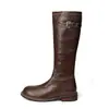 Nuevas botas de montar retro de suela gruesa para otoño e invierno para mujer, hasta la rodilla, adelgazantes, con tacones gruesos, botas largas y detalles de hebilla, adecuadas para adultos