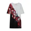 Vestido Pulôver Moda Verão Europeu 2026 Estampa Floral Decote V Manga Média Cintura Média Corte Evasê
