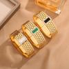 Pulsera de Acero de Titanio Estilo Francés con Baño de Oro, Textura de Panal Geométrico Vintage, Diseño Personalizado de Diamantes Microincrustados, Joyería con Patrón Geométrico