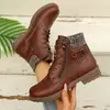 Botas Martin Planas de Cremallera Lateral Corta Estilo Europeo y Americano para Mujer con Hebilla de Cinturón y Cordones, Botas de Cuero de Caña Alta, Botas Martin Fuente de los Deseos