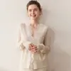Novo Cardigan de Renda com Decote V Feminino Outono e Inverno Suéter de Cashmere Solto Camada Dupla Renda Tricotada Cardigan Básico