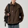 Abrigo de lana retro americano 2026 para hombre, primavera y otoño, chaqueta marrón de alta gama, estilo casual vintage de ropa de trabajo para hombre