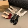 Zapatillas Francesas de Tacón Alto para Mujer 2024 Nuevo Verano para Exterior Punta Cuadrada Tacón de Aguja Slip-On Sandalias con Lazo Versátiles Elegantes