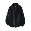 Cardigã casual pesado estilo americano Han Lu com gola alta, jaqueta streetwear masculina de corte solto para outono