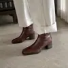 Botines Cortos Sencillos para el Uso Diario de Mujer en Piel de Vaca Lavada con Tacones Gruesos, Botas Marrones de Tacón Alto Adelgazantes para Mujeres Bajitas para Combinar con Faldas