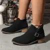 Botines Cortos de Tacón Medio de Color Sólido de Talla Grande de Comercio Exterior para Mujer 2024 Otoño e Invierno Nuevos Botines Elásticos de Tobillo Estilo Británico