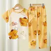 Pijama de verão para meninos e crianças, fino, manga curta, calça, conjunto de desenho animado, roupas de casa para crianças maiores, meninos e meninas, atacado transfronteiriço