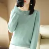 Suéter de punto para mujer otoño e invierno Nuevo Cuello redondo Delgado Sin lana Suéter corto Talla grande Pulóver Camiseta básica Venta al por mayor